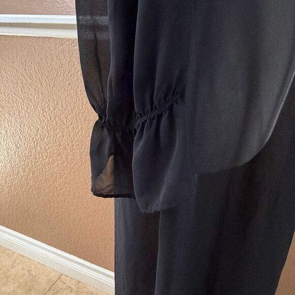 Vintage California Dynasty Sheer Black Boudoir Robe Romantic Goth Dark Glam Sz L - Picture 5 of 8